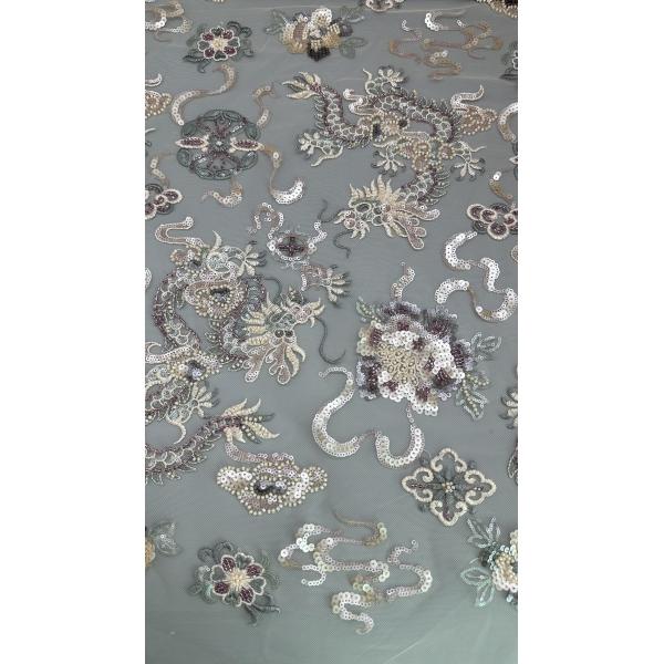 Mesh Ground Sequin Embroieded Lace Fabric For Elegant Breathe Dinner Gowns Fabric