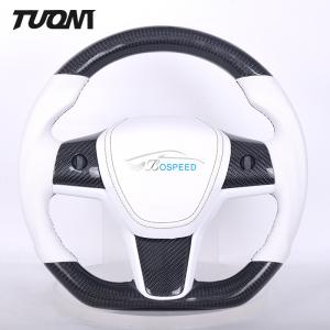China Model 3 Model Y Tesla Carbon Fiber Steering Wheels White Leather on sale