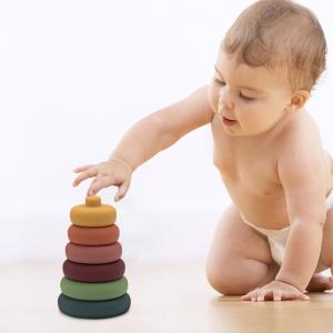 Custom Kids Learning Intellectual Building Blocks Baby Round Silicone Stacking