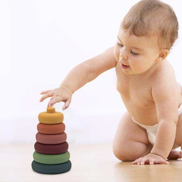 Custom Kids Learning Intellectual Building Blocks Baby Round Silicone Stacking