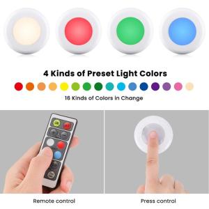 16 Colors 3 Modes 62MM RGB LED Puck Lights Wireless Under Counter Lighting With