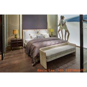 Villa home upholstered headboard king size bed in light luxury fabric with