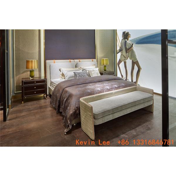 Villa home upholstered headboard king size bed in light luxury fabric with