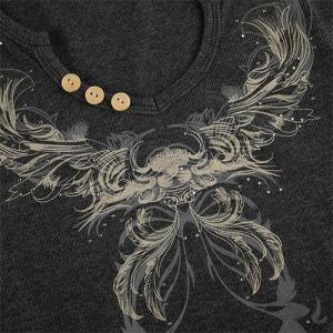 OEM Retro Wind Butterfly Print Long Sleeve T Shirt V Neck Tightened Navel Short