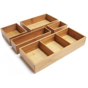 Cheap Office Desk Supplies and Accessories Bamboo Wood Drawer Organizer Box Bin Set 5 Pieces for sale