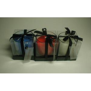 China Blue,red & white  scented glass assorted candle packed by black tray and pvc lid on sale