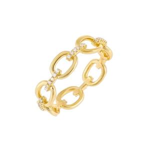 Silver 14K Gold Plated Link Ring with Clear CZ Offered by OEM in Silver