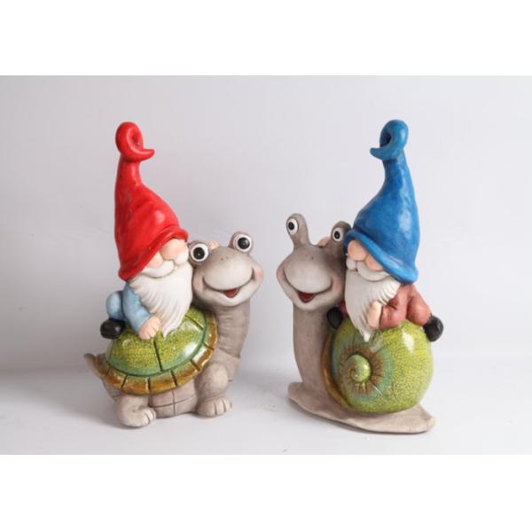 OEM / ODM Magnesium Oxide Garden Statue Gnome Riding On Turtle Statue