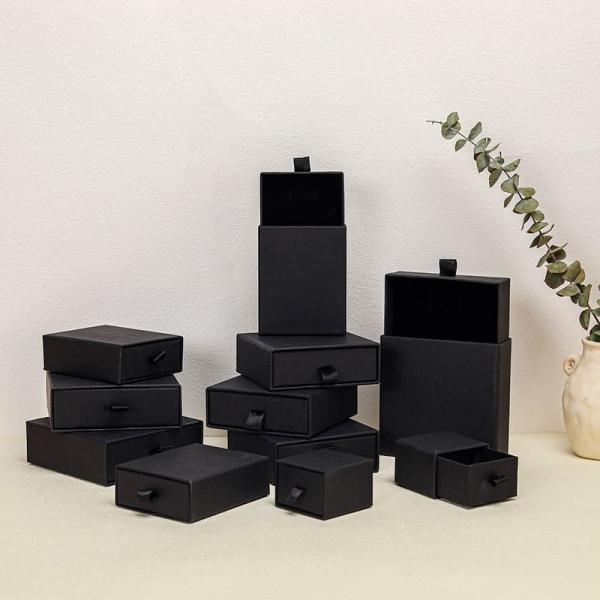 Custom Luxury Black Jewelry Packaging Paper Necklace Ring Earring Boxes Lid and Base Jewellery Set Case Cardboard Gift Box with Foam Insert