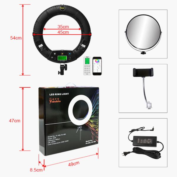 Live Steaming RGB 18 Inch LED Ring Light ABS 96W Makeup Ring Light With Mirror