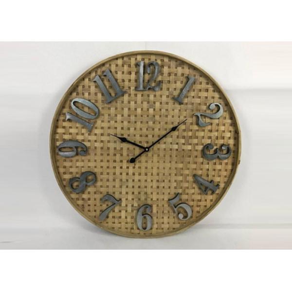 ZYWSC002 Farmhouse Bamboo Rattan Silent Noiseless Large Round Wall Clock Country