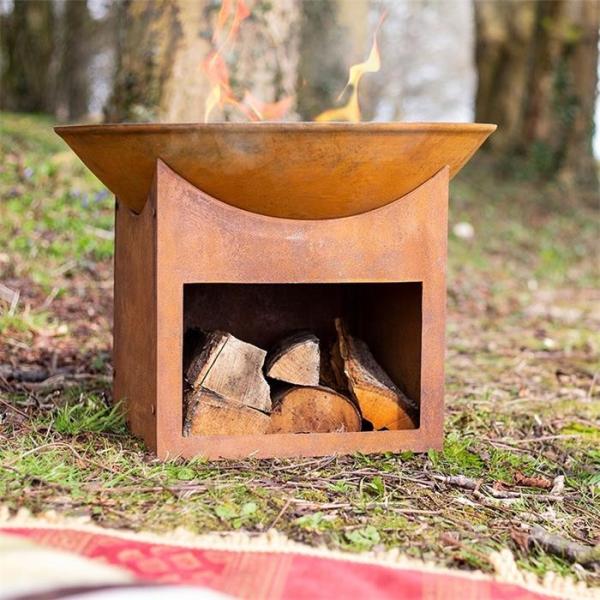 Quality Customized Designed Rustic Garden Firewood Storage Corten Steel Fire Pit Bowl wholesale