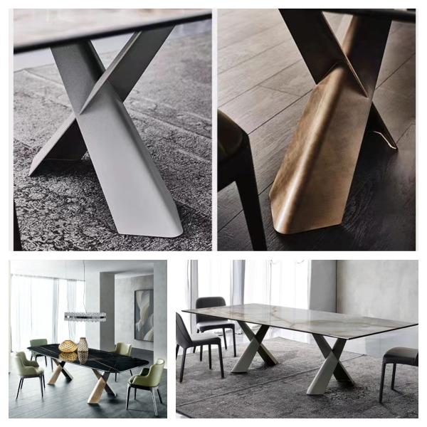 Modern Ceramic Marble Top Dining Table 10 Seat With Metal X Base