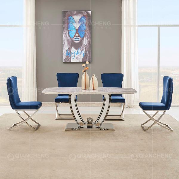 Quality Qiancheng 200x100x75cm Marble Top Restaurant Tables Smooth SS Lightweight Frame wholesale