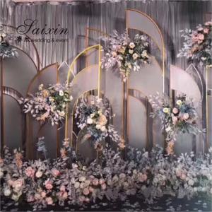 Church Wedding Backdrop Flower Decoration Portable 4 Pcs Set Gold Frame Fabric
