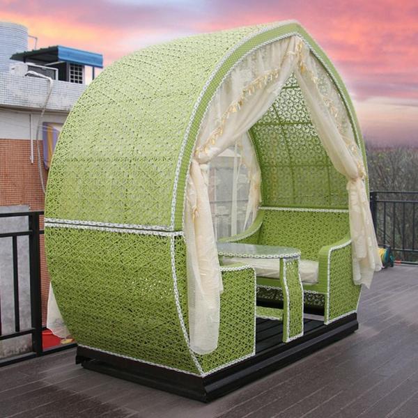 Outdoor Swing with Rattan Rocking Chair 100% Polyester Fabric Max Load Capacity 500KG