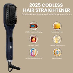 Ultra-high Temperature Negative Ion Hair Straightening Comb With 2 Speed Settings And Over One Hour Battery Life