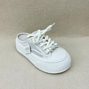 Comfort Womens White Mules Canvas Platform Shoes With Lace Up