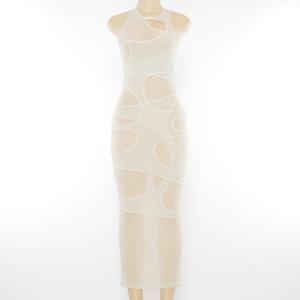 Elegant Womens Party Maxi Dresses All Match Net Yarn Perspective Sleeveless