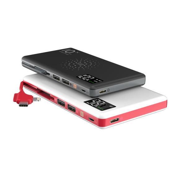 Quality Popular Custom LED Screen QI Wireless Power Bank 10000mA with Built-in 3IN1 Cable Dual USB &Double Input Backup Type-C P wholesale
