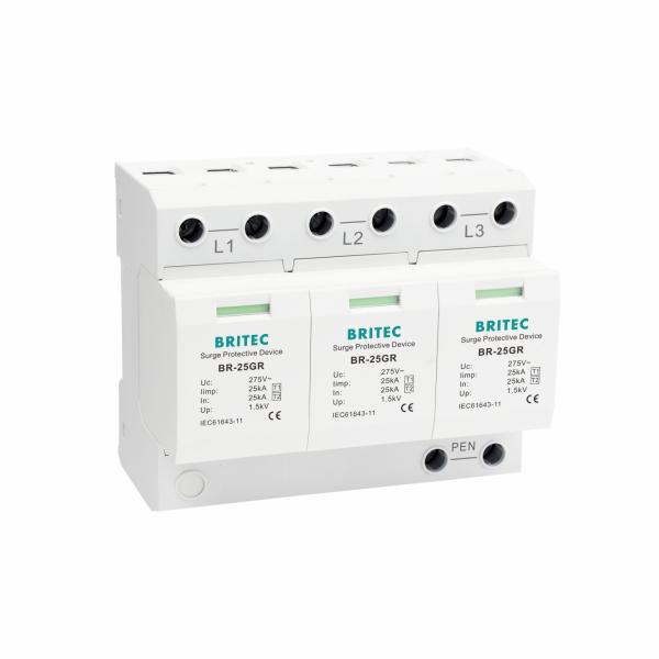 Quality BRITEC Spd Surge Protector BR-25GR 3P 25kA Three Phase Type 1 class 1 surge arrester spark arrester wholesale