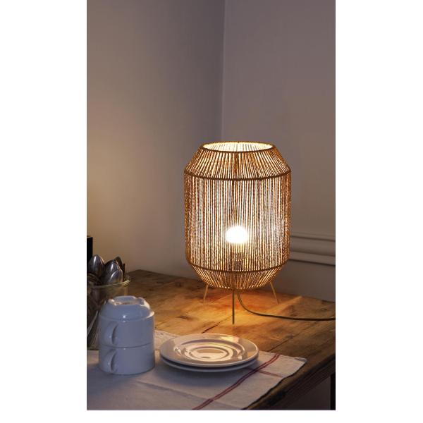 Vintage Twine Rattan Table Lamp , Handmade Wabi Sabi Table Lamp For Homestay