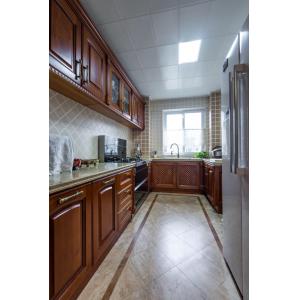 Wood Grain Kitchen Cabinet Slab Door Panel Cupboard With Quartz Countertop