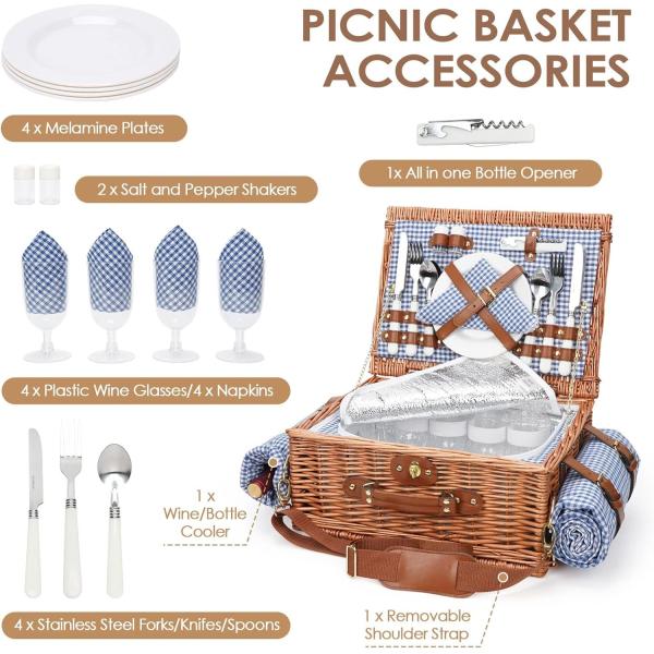 Wicker Picnic Basket with Lid and Handle Sturdy Woven Body with Washable Lining for Easter,Mother's Day,Outdoor Camping