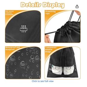 Large Travel Shoe Bags - 5 Pcs with Clear Window, Non-Woven Drawstring, 12.6" X
