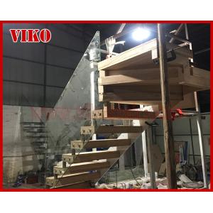 Floating Staircase VK47C Tempered Glass LED Light strip StringerBeech TreadCarbo