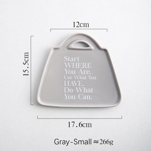 Under Glazed Technique Ceramic Snack Plate Set For Cute Bag Shape Gray Serving Plate