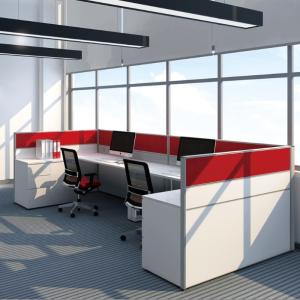 L-Shaped Staff Working Position With White And Red Color Matching Screen For