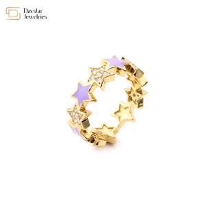 Gold Plated Zircon Diamond Star Rings Colorful Enamel Pentagram Adjustable Open