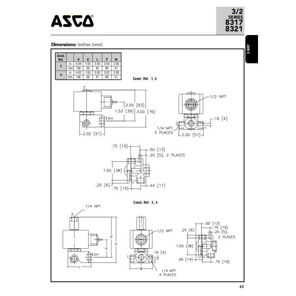 Asco 8317/8321 Series Quick Exhaust Solenoid Valve 1/4" And 3/8" NPT