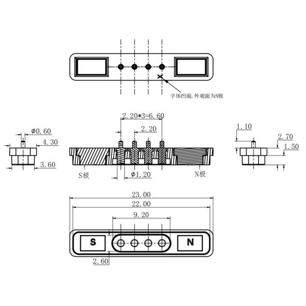 2.2mm Pitch Magnetic Connectors 12V 2A Magnetic Pogo Connector With Black Housing