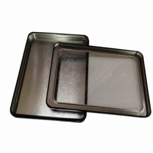 Plastic Clear Window Rectangular Tin Container With Transparent Lid
