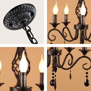 LED Metal Chandeliers 5 Lights Black Crystal Candle Chandelier Industrial