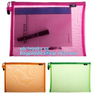 OEM mesh plastic A4 file bag with zipper, net netting document bag pouch,