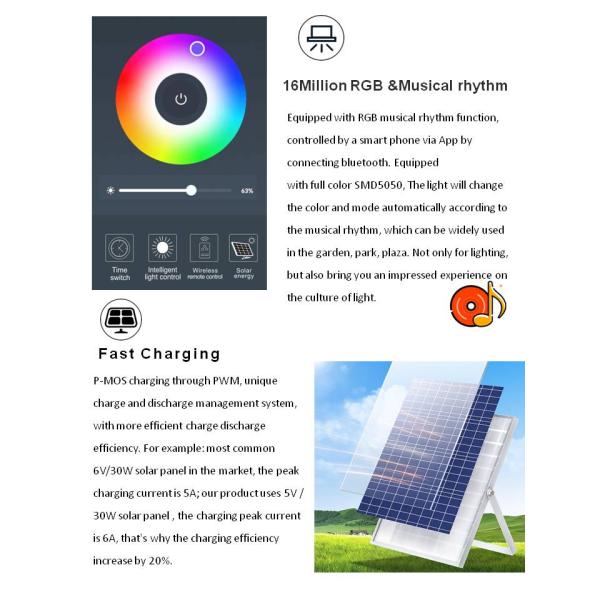 Outdoor Waterproof Solar Flood Light Integrated 6000K Light With LiFePO4 Battery