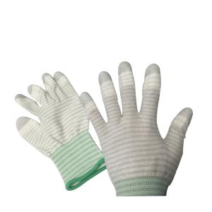 PU Top Coated Striped Static Proof Gloves Fingertip Carbon Knitted EN388 4121