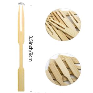 Mini Disposable Bamboo Party Forks Cocktail Appetizer for Fruit Double Prong