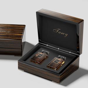 Cheap Luxury 2 Slot Wooden Perfume Box Custom Logo High Glossy Lacquer Decorative Box for sale