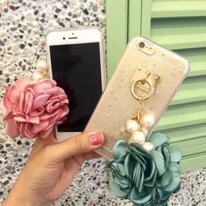 Cheap Soft TPU Pink&amp;Blue Pearls Fancy Chain Cell Phone Case Back Cover For iPhone 6 6s Plus for sale
