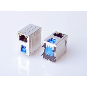 Cheap HULYN,RJ45 Modular Jack Connector, Shielded RJ45 + USB3.0 Connector, Through Hole Type, LED for sale