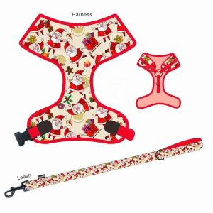 Adjustable Christmas Dog Harness And Leash Breathable Polyester Dog Harness