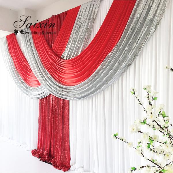 Hot Sale Gorgeous blue silk cloth drape valance curtains with ivory tassel