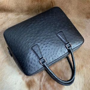 Authentic Ostrich Skin Key Lock Closure Businessmen Large Briefcase Laptop Purse