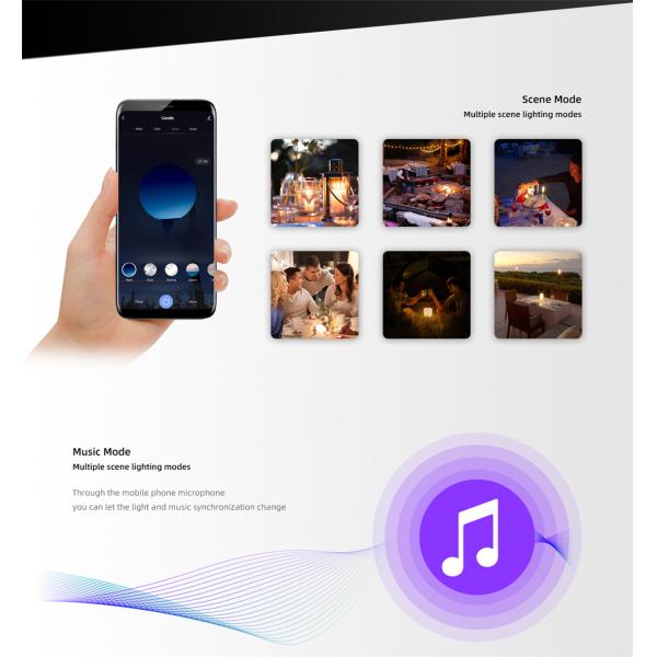 Wi-Fi Rechargeable Flameless Flickering LED Candle Light, Smart Battery Operated Waterproof Ambiance Lihgt