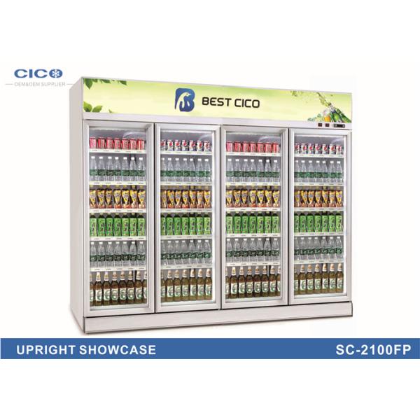 Four Door Upright Display Refrigerator , Upright Refrigerated Display Case