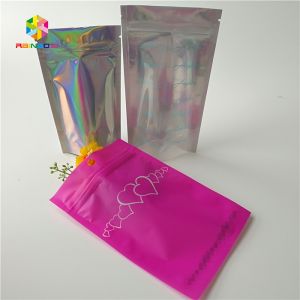 Hologram Zipper Customized Paper Bags Holographic Stand Up CMYK For Cosmetics